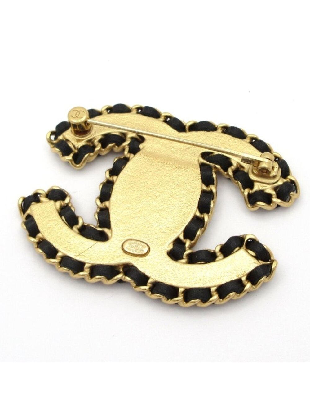 Chanel Brocade CC Logo Lambskin Gold Black Brooch - Picture 2 of 4